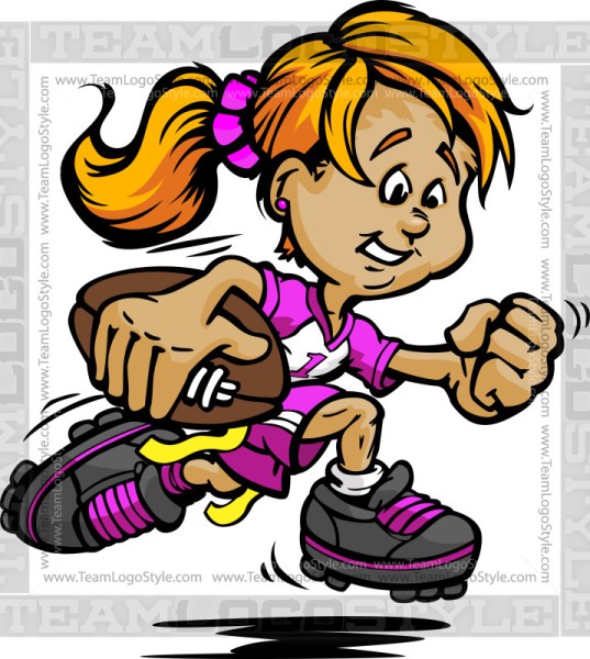 Vector Cartoon Illustration of a Little Girl Playing Powderpuff Football