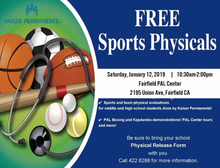 Kaiser will host a FREE sports physical day again at the PAL Center on Saturday, January 12