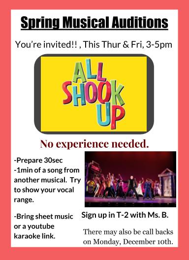 Musical Theatre Try-Outs Take Place December 6-7