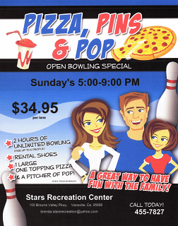 Enjoy Pizza, Pins, & Pop in Vacaville Sundays Through May.10