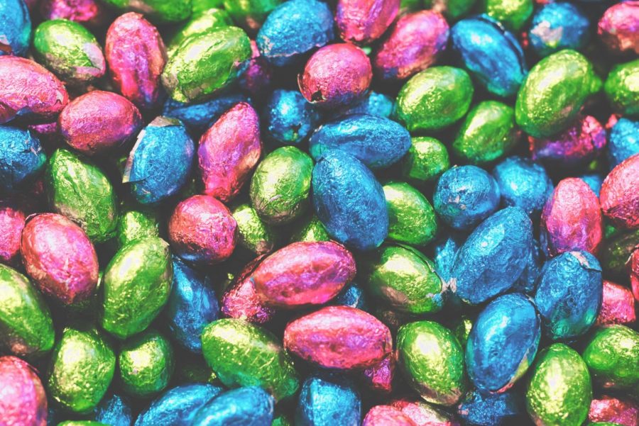 The colorful chocolate eggs are customary in celebrating Springtime faith.