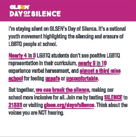 April 24th is National Day of Silence.