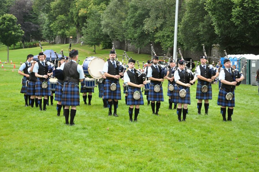 These Scottish pipers are outstanding in the field.
