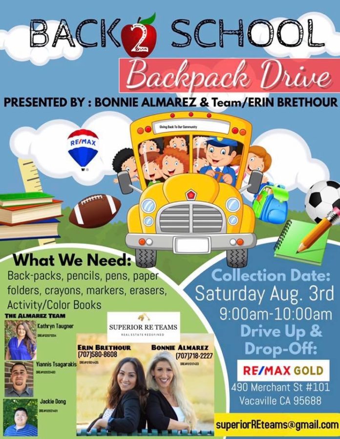 Backpacks for students in Vacaville - August 3 only