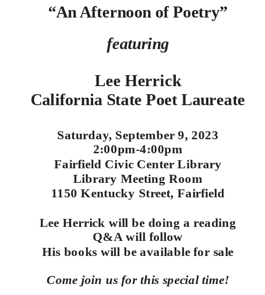 California State Poet Laurete to read at local library